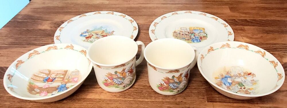 Bunnykins Royal Doulton Dishes, Made in UK, 6 pieces, Bone China, No Chips,